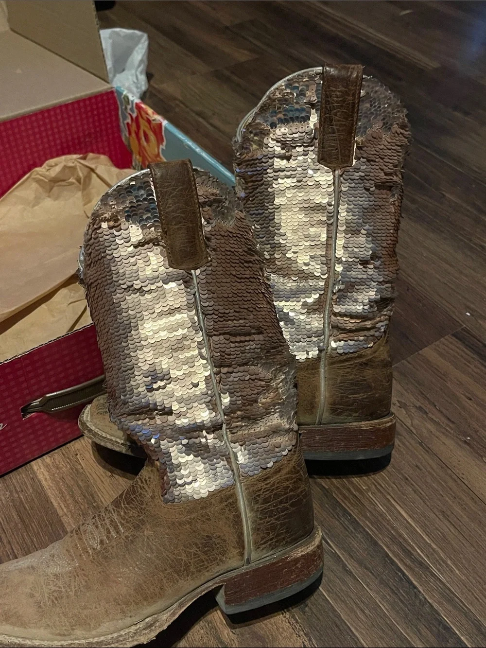 Brown Leather Sparkly Boots